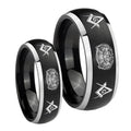 Masonic 32 Design Dome Brushed Black 2 Tone Tungsten Mens Ring Set