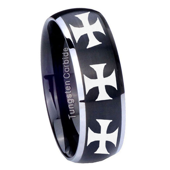 8mm-Multiple-Maltese-Cross-Dome-Brushed-Black-2-Tone-Tungsten-Promise-Ring