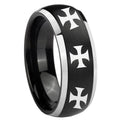 8mm Multiple Maltese Cross Dome Black 2 Tone Tungsten Ring