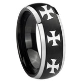 8mm Multiple Maltese Cross Dome Brushed Black 2 Tone Tungsten Promise Ring