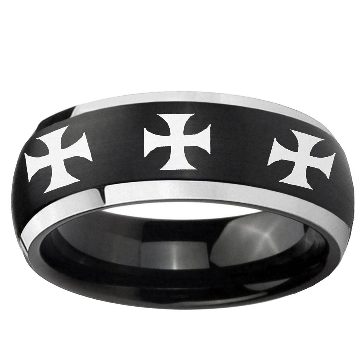 5mm Multiple Maltese Cross Dome Black 2 Tone Tungsten Ring