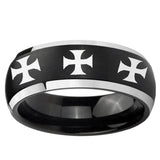 5, 8mm Multiple Maltese Cross Dome Brushed Black 2 Tone Tungsten Promise Ring