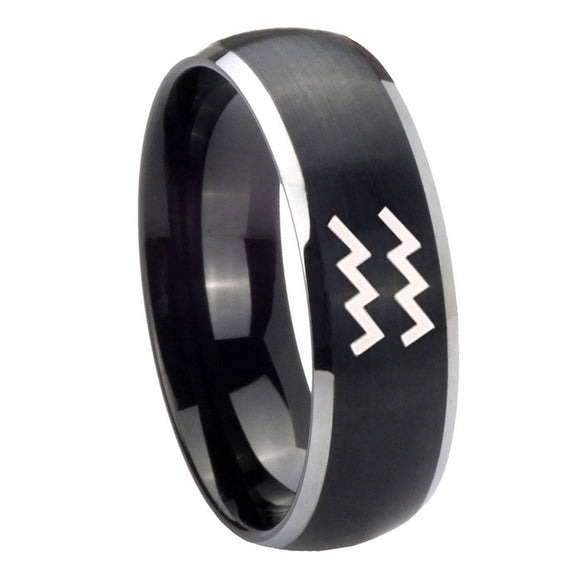 8mm-Aquarius-Horoscope-Dome-Brushed-Black-2-Tone-Tungsten-Men's-Bands-Ring
