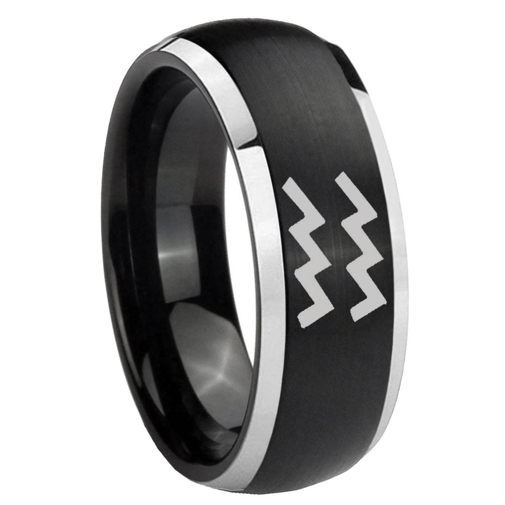 8mm Aquarius Horoscope Dome Black 2 Tone Tungsten Band