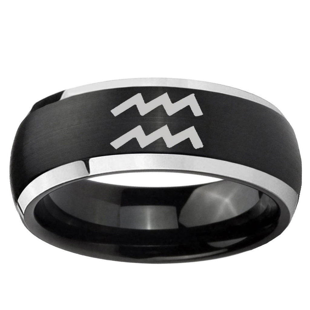 5mm Aquarius Horoscope Dome Black 2 Tone Tungsten Band