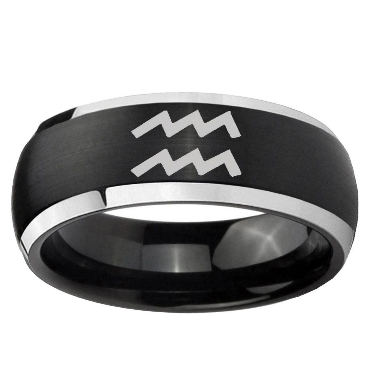 5mm Aquarius Horoscope Dome Black 2 Tone Tungsten Band