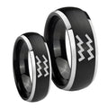 Aquarius Horoscope Dome Brushed Black 2 Tone Tungsten Mens Set Rings