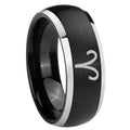 8mm Aries Zodiac Dome Brushed Black 2 Tone Tungsten Ring