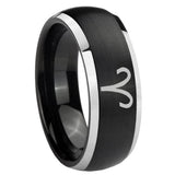 His Hers Aries Zodiac Dome Brushed Black 2 Tone Tungsten Men's Ring Set
