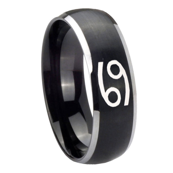 8mm-Cancer-Horoscope-Dome-Brushed-Black-2-Tone-Tungsten-Men's-Engagement-Band