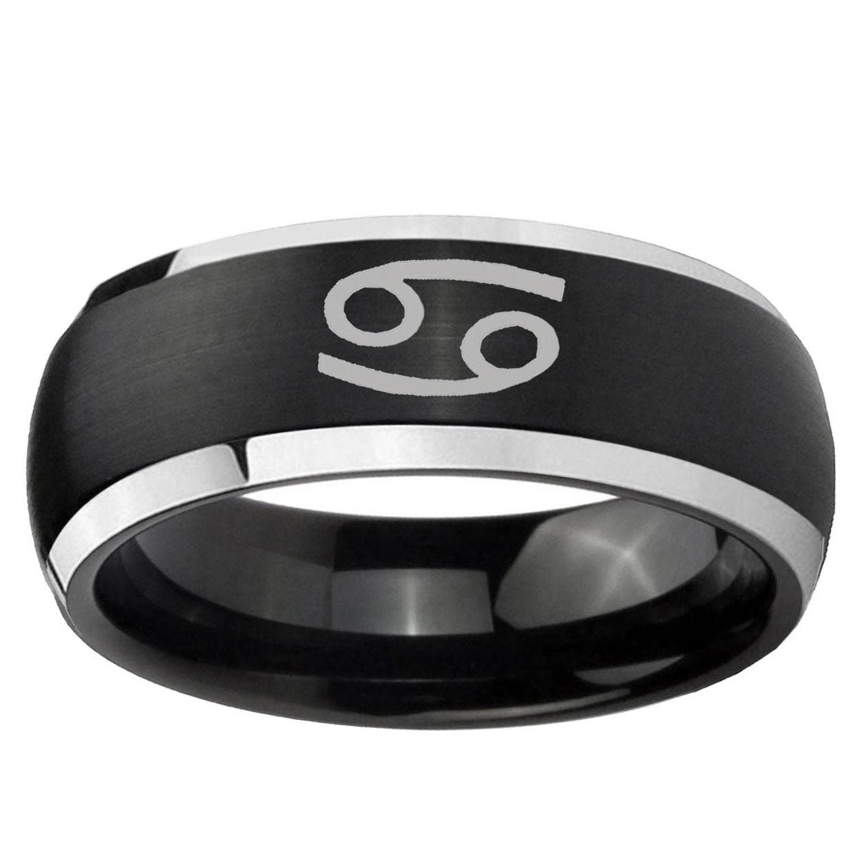 5mm Cancer Horoscope Dome Brushed Black 2 Tone Tungsten Ring