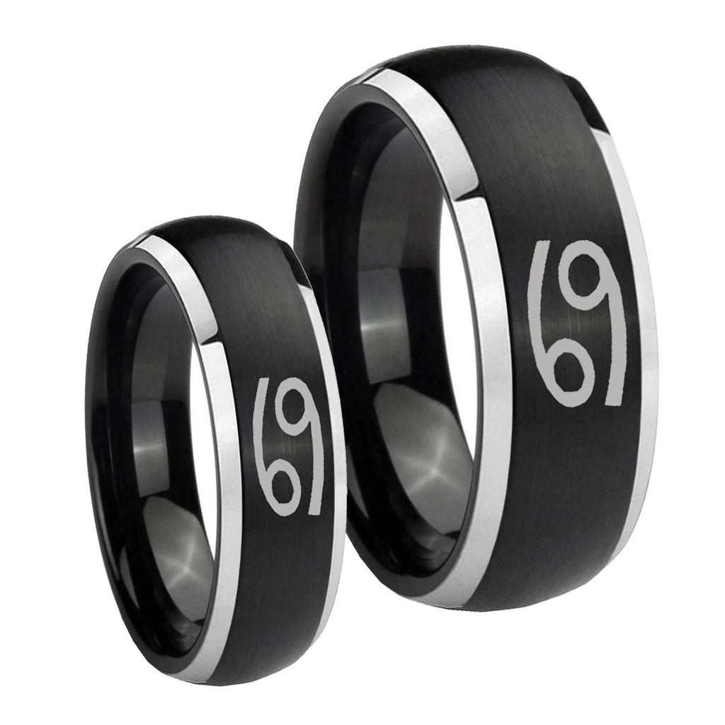 Cancer Horoscope Dome Brushed Black 2 Tone Tungsten His and Hers