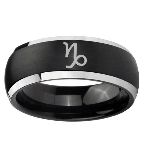 5mm Capricorn Zodiac Dome Brushed Black 2 Tone Tungsten Ring