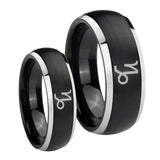 His Hers Capricorn Zodiac Dome Brushed Black 2 Tone Tungsten Men Rings Set