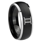 8mm Gemini Zodiac Dome Brushed Black 2 Tone Tungsten Men's Engagement Ring
