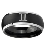 5, 8mm Gemini Zodiac Dome Brushed Black 2 Tone Tungsten Ring