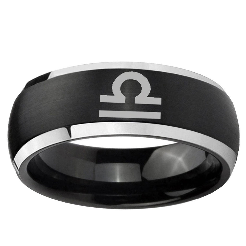5mm Libra Horoscope Dome Brushed Black 2 Tone Tungsten Ring