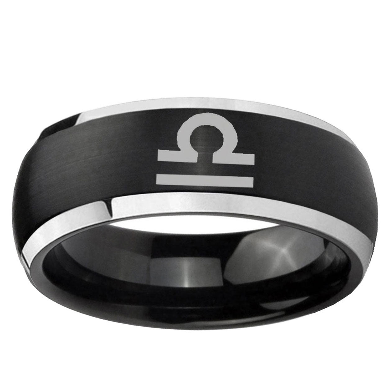 5mm Libra Horoscope Dome Brushed Black 2 Tone Tungsten Ring