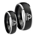 Libra Horoscope Dome Brushed Black 2 Tone Tungsten His Hers Ring Set