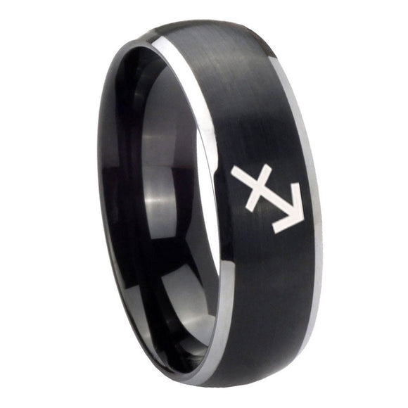 8mm-Sagittarius-Zodiac-Dome-Brushed-Black-2-Tone-Tungsten-Carbide-Men's-Ring