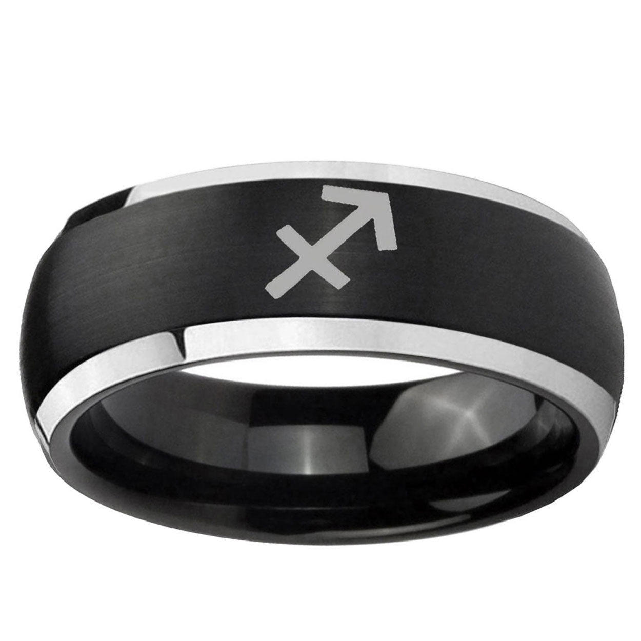 5mm Sagittarius Zodiac Dome Black 2 Tone Tungsten Ring