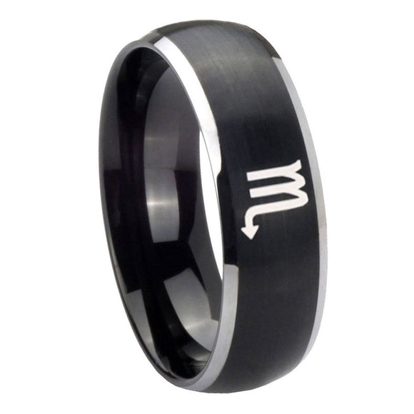 8mm-Scorpio-Horoscope-Dome-Brushed-Black-2-Tone-Tungsten-Mens-Ring-Engraved