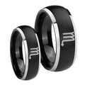 Scorpio Horoscope Dome Brushed Black 2 Tone Tungsten Wedding Set Ring