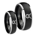 Taurus Horoscope Dome Brushed Black 2 Tone Tungsten Couple Wedding Bands