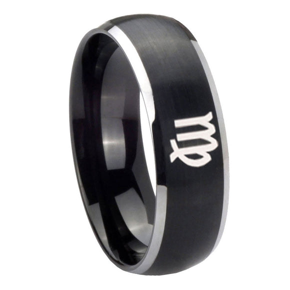 8mm-Virgo-Zodiac-Dome-Brushed-Black-2-Tone-Tungsten-Carbide-Mens-Wedding-Band