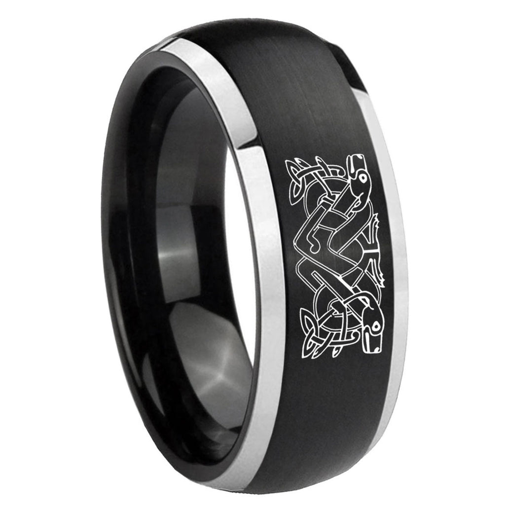 8mm Celtic Dog Dome Brushed Black 2 Tone Tungsten Ring