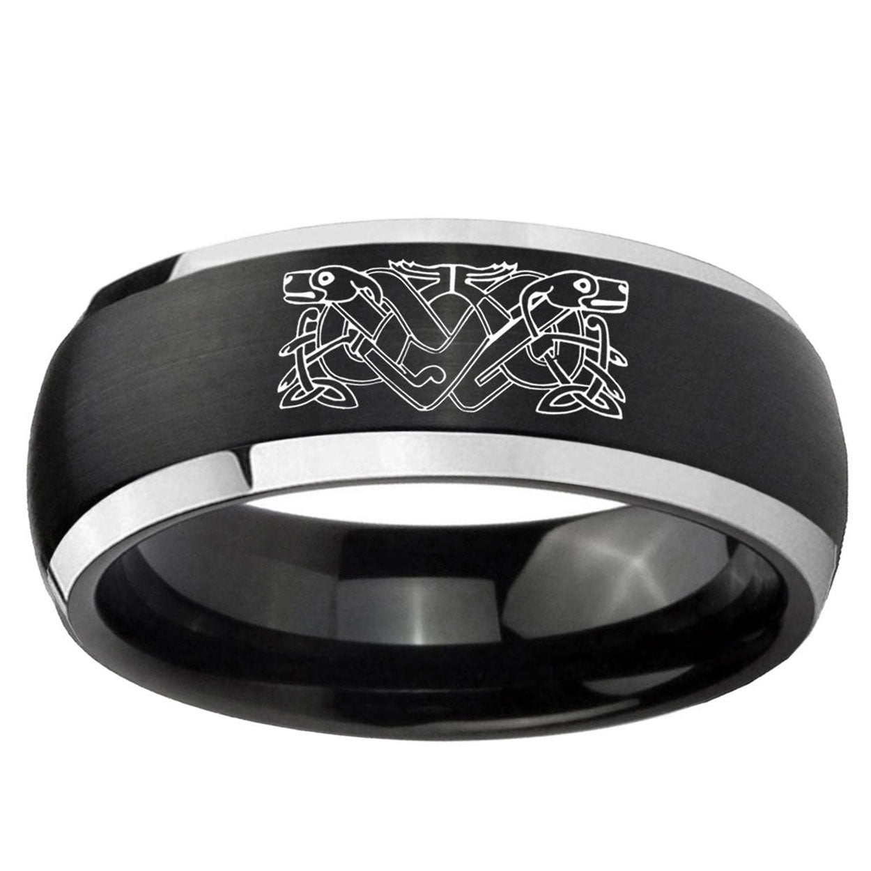 5mm Celtic Dog Dome Brushed Black 2 Tone Tungsten Ring
