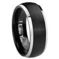 8mm I Love You Dome Brushed Black 2 Tone Tungsten Ring