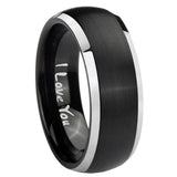 8mm I Love You Dome Brushed Black 2 Tone Tungsten Carbide Wedding Bands Ring