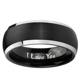 5, 8mm I Love You Dome Brushed Black 2 Tone Tungsten Ring