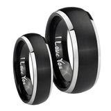 His Hers I Love You Dome Brushed Black 2 Tone Tungsten Anniversary Ring Set