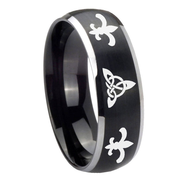 8mm-Celtic-Triangle-Fleur-De-Lis-Dome-Brushed-Black-2-Tone-Tungsten-Promise-Ring