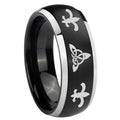 8mm Celtic Triangle Fleur-De-Lis Dome Black 2 Tone Tungsten Ring