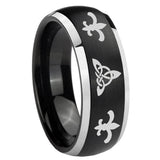 8mm Celtic Triangle Fleur Delis Dome Brushed Black 2 Tone Tungsten Promise Ring