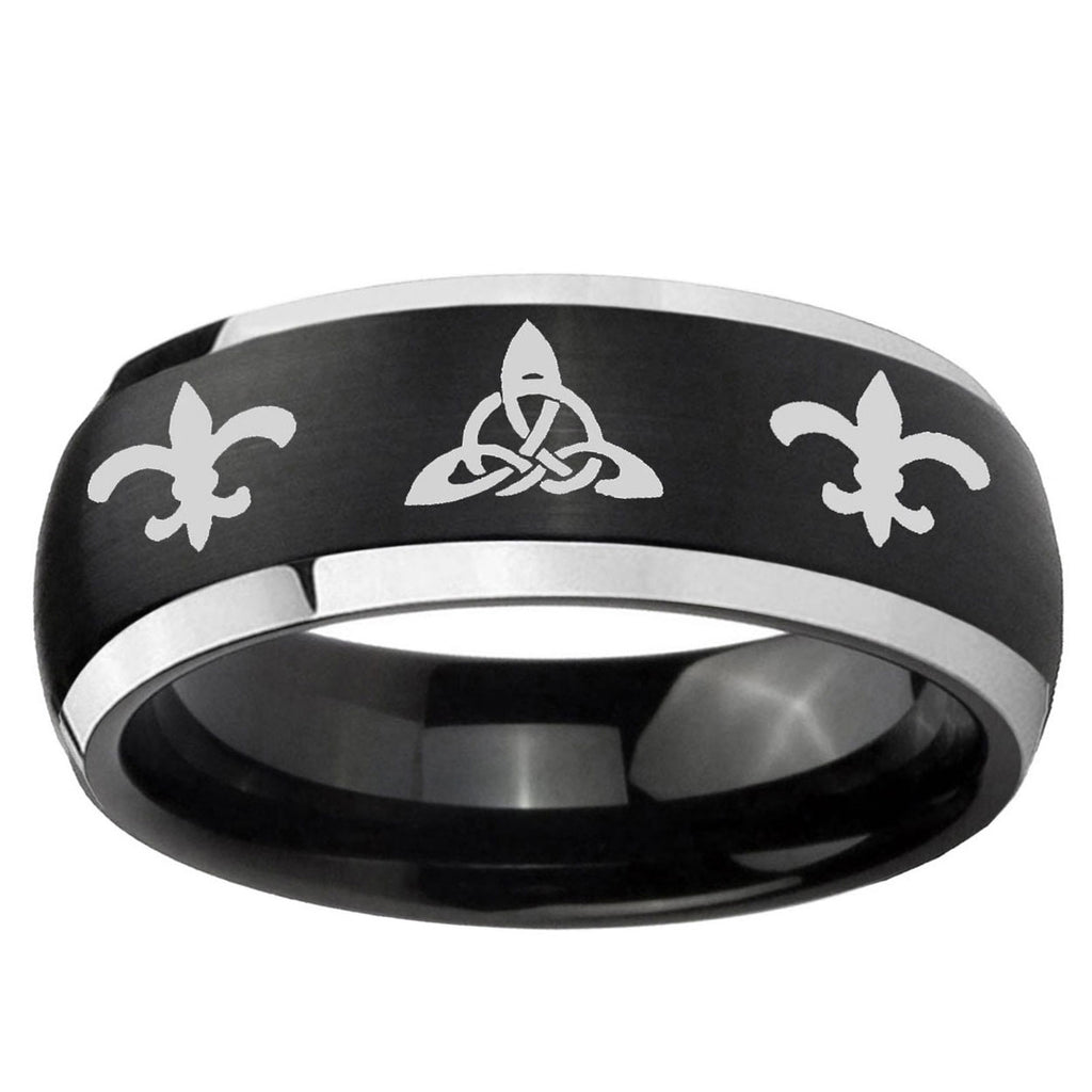 5mm Celtic Triangle Fleur-De-Lis Dome Black 2 Tone Tungsten Ring