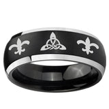 5, 8mm Celtic Triangle Fleur-De-Lis Dome Brushed Black 2 Tone Tungsten Promise Ring