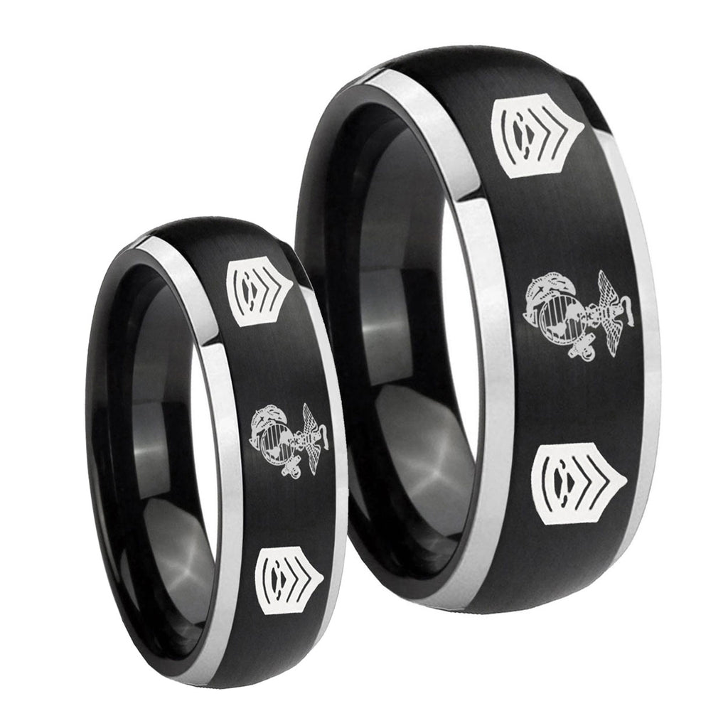 Marine Army Sergeant Dome Brushed Black 2 Tone Tungsten His and Hers