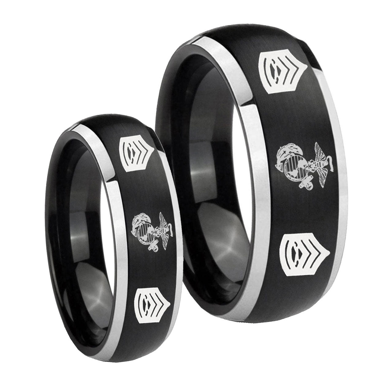 Marine Army Sergeant Dome Brushed Black 2 Tone Tungsten His and Hers