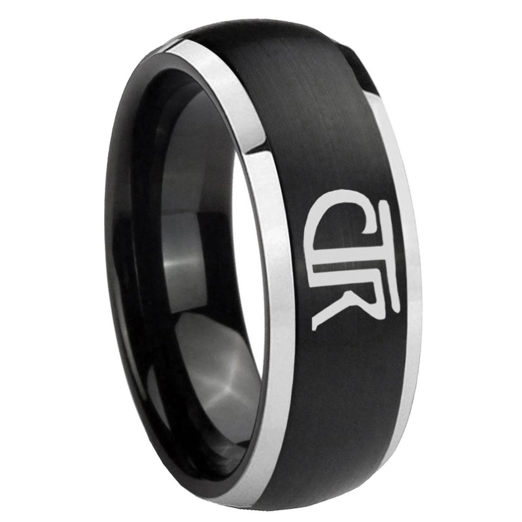 8mm CTR Dome Brushed Black 2 Tone Tungsten Ring for Men