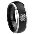 8mm Fire Department Dome Brushed Black 2 Tone Tungsten Ring