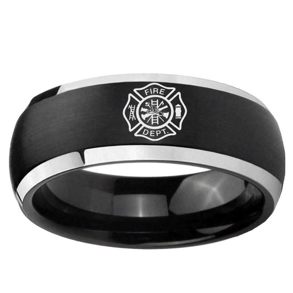 5mm Fire Department Dome Brushed Black 2 Tone Tungsten Ring