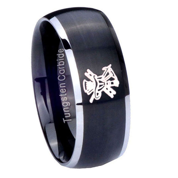 8mm-Fireman-Dome-Brushed-Black-2-Tone-Tungsten-Carbide-Wedding-Bands-Ring
