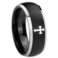 8mm Flat Christian Cross Dome Black 2 Tone Tungsten Ring