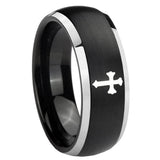 8mm Flat Christian Cross Dome Brushed Black 2 Tone Tungsten Wedding Bands Ring