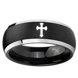 5, 8mm Flat Christian Cross Dome Brushed Black 2 Tone Tungsten Wedding Bands Ring