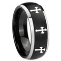 8mm Multiple Christian Cross Dome Black 2 Tone Tungsten Ring
